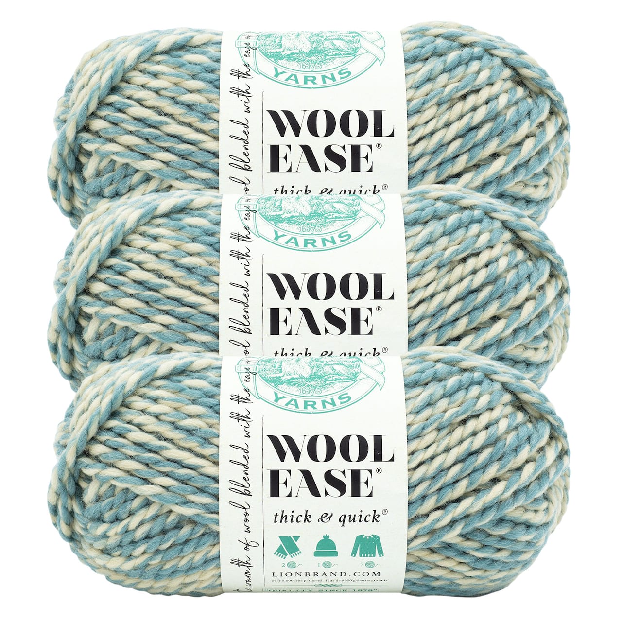 3 Pack Lion Brand® Wool-Ease® Thick & Quick® Prints & Stripes Yarn